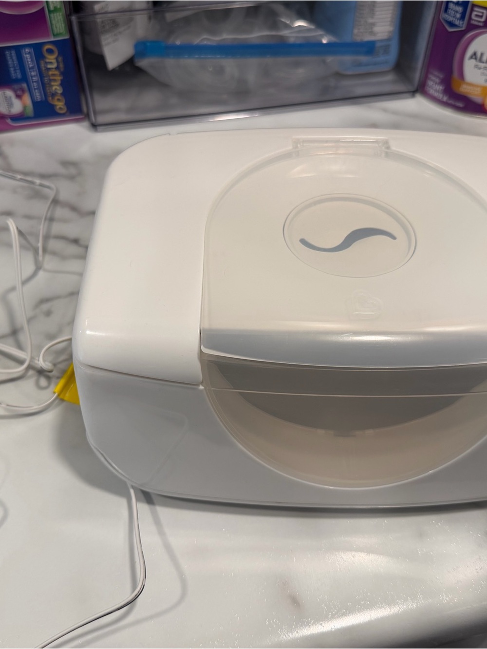 White Baby Wipe Warmer with Flip Lid